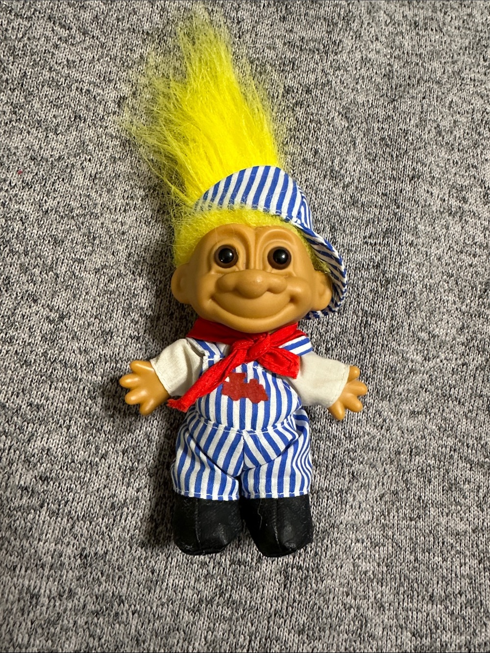 Russ Yellow Hair Stripe Hat Train Engineer Conductor Troll Doll